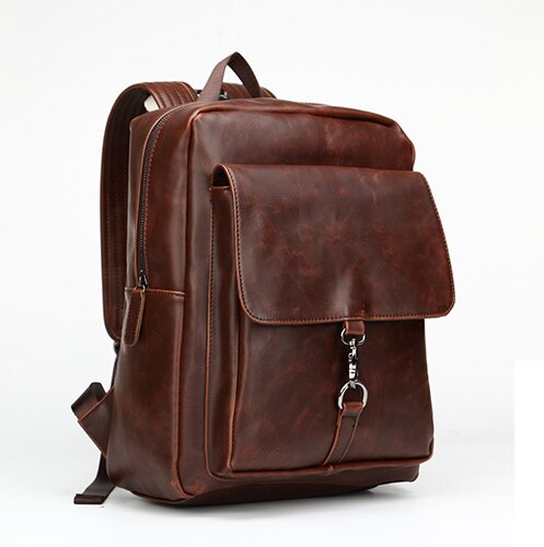 JONON-mochila de cuero sintético Vintage informal para hombre, morral de viaje, mochilas escolares de , bolso Unisex para ordenador portátil, bolso universitario de 13 pulgadas: Marrón
