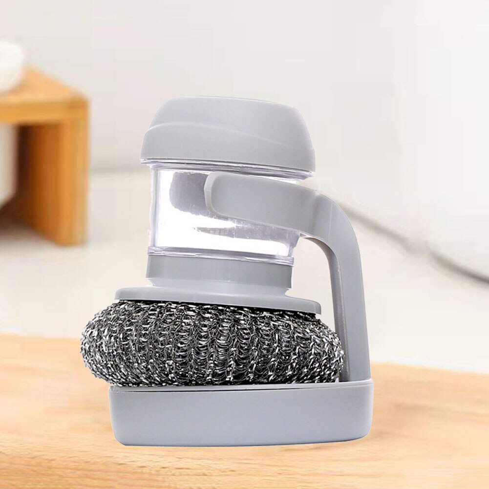 Automatic Liquid Adding Pot Brush Cleaner Household Kitchen Cleaning Tool for Washing Dishes Scrubbers Steel Ball Brushes