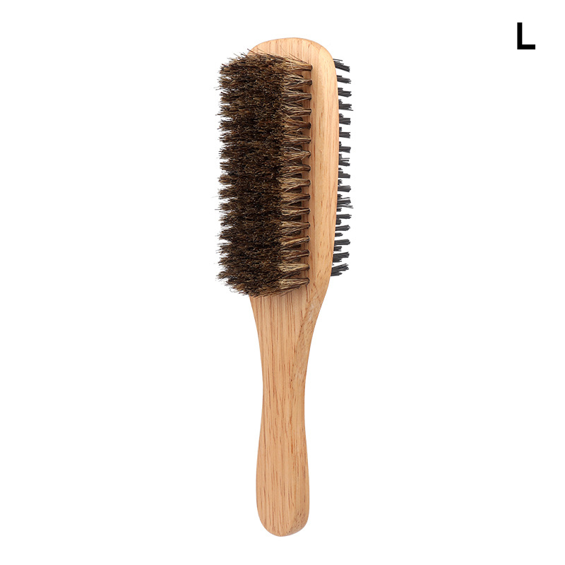 Household Use Men Boar Bristle Hair Brush Natural Beech Wooden Wave Brushes Beard Hairbrush Dual-Purpose Double-Sided Beard: black