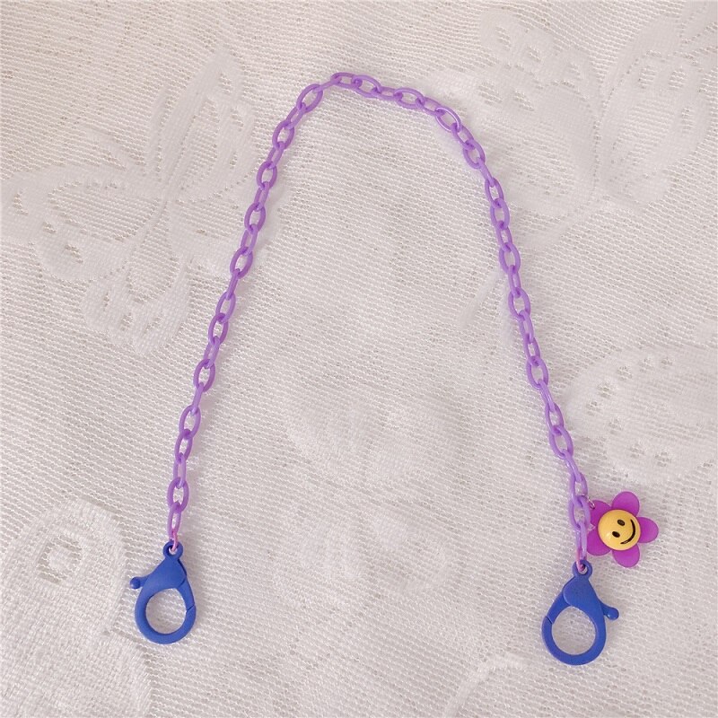 Cute Colorful Smily Anti-lost Face Cover Lanyard Adjustable Mask Chain for Women Neck Chain Glasses Strap Necklace Strap Holder: flower purple