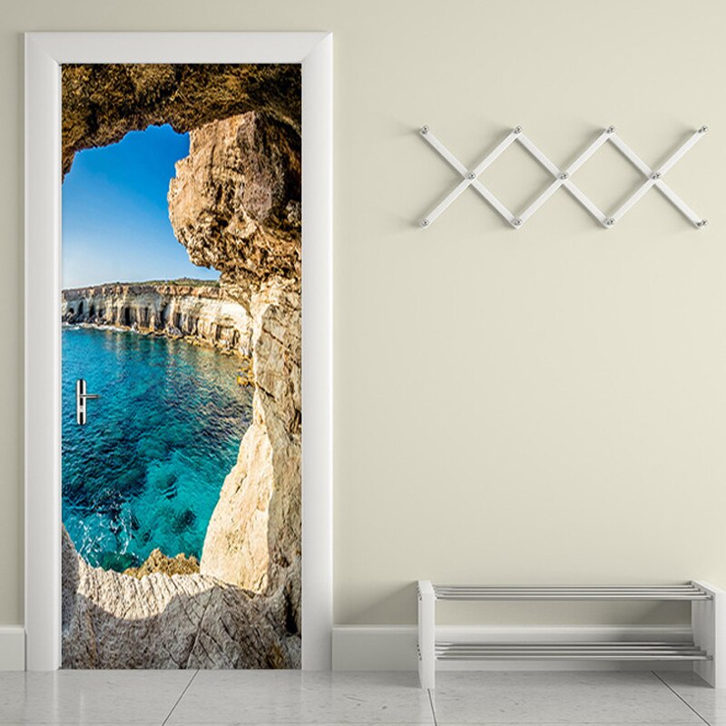 PVC Deur Plakken 3D Stereo Cave Zeegezicht Landschap Deur Sticker Woonkamer Slaapkamer Home Decor Muursticker Moderne DIY Muur papers