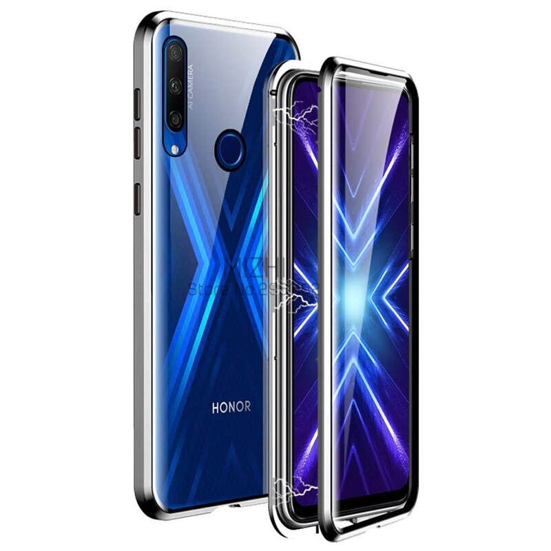 Funda de vidrio de doble cara honor 9x fundas de STK-LX1 funda de parachoques de Metal magnético para huawei honor 9x global/premium Coque honor 9x etui: Honor 9X Premium / sliver