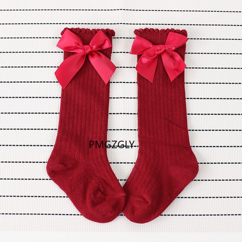 Calzini per bambini bianco autunno bambini ragazze grande fiocco al ginocchio alto lungo morbido pizzo di cotone calzini per bambini calzini caldi di natale antiscivolo