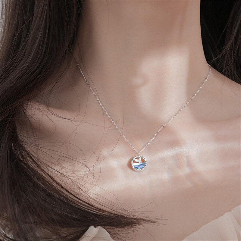 Neueste Kristall Ozean Fisch Anhänger Halskette Für Mädchen Schmuck Charme Frauen Kette Schlüsselbein Halskette Silber 925 Zubehör Prinzessin