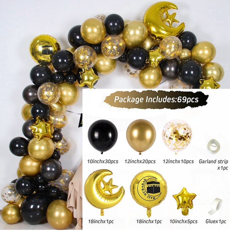 Black Gold EID Mubarak Balloon Garland Arch Kit Banner Ramadan Decoration For Home Birthday Party Decoration Kids Latex Baloon: 1