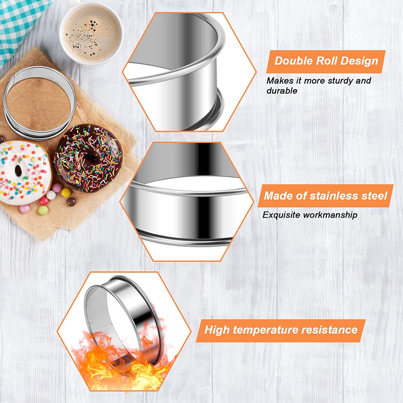 Ensemble d'anneaux ronds en acier inoxydable pour tarte aux muffins, moule à gâteau, anneau à mousse aux œufs, double anneau roulé, outil de cuisson bricolage, 8 cm, 10cm, 2 pièces, 4/6 pièces