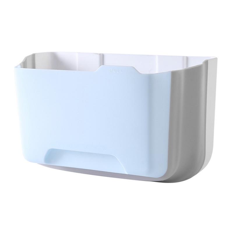 Armario de cocina puerta de pared plegable cubo de basura Puerta de armario de cocina cubo basura colgar montado en casa almacenamiento plegable: Azul