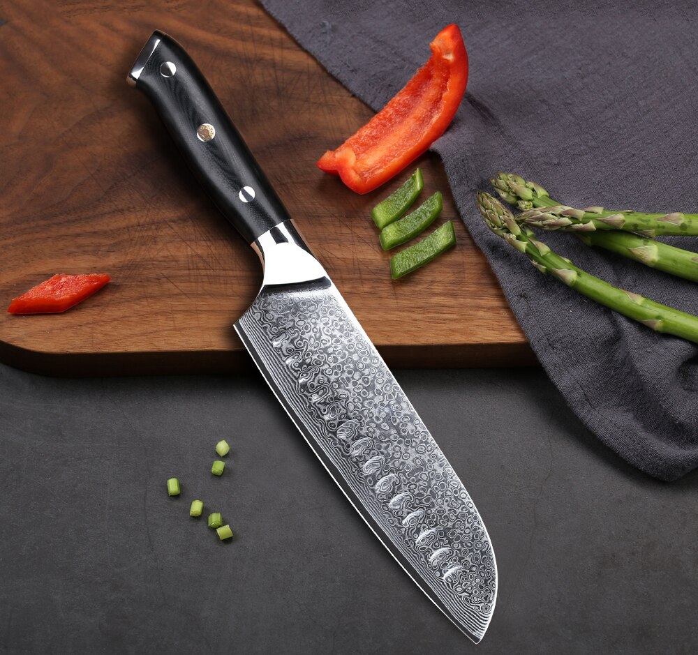 Turwho 7 "tommer santoku kniv 67 lag vg10 håndlavet damask rustfrit stål køkkenkniv kokknive g10 håndtag