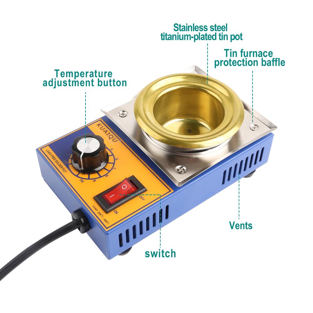 300W Solder Pot Tin Melting Furnace Thermoregulation Soldering Desoldering Bath 200~480℃ Free Heating Element And Cleaning Tools