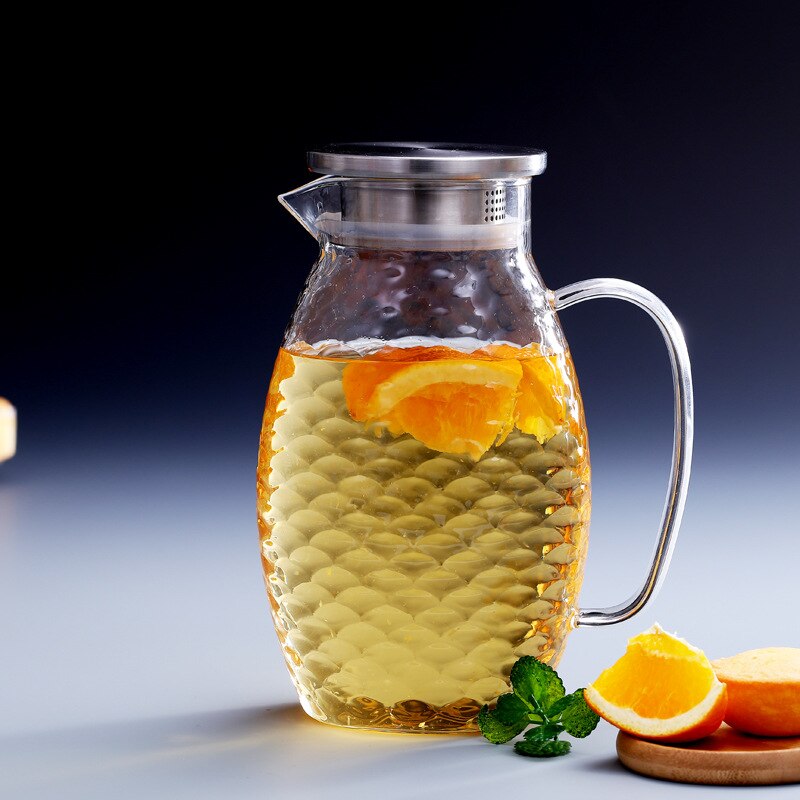 Hoge Capaciteit Vis Schaal exture Clear Glazen Karaf met Rvs Deksel Heatproof Water Pitcher voor Water Dranken SH141