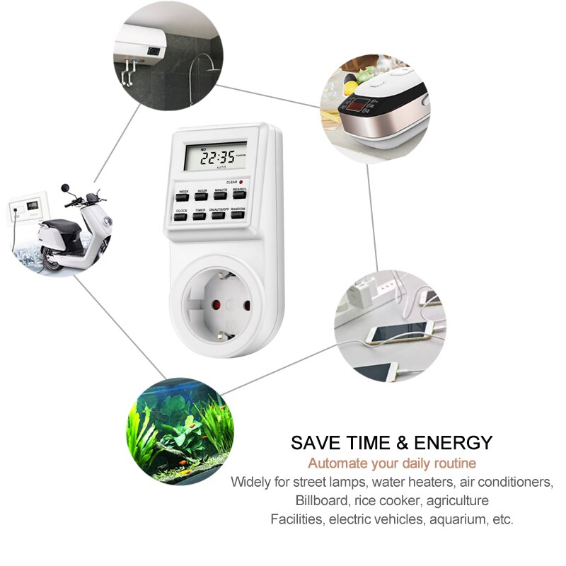 Plug-in Digital Timer Energy Saving Switch EU Plug Kitchen Timer Outlet 230V 50HZ 7 Day 12/24 Hour Programmable Timing Socket