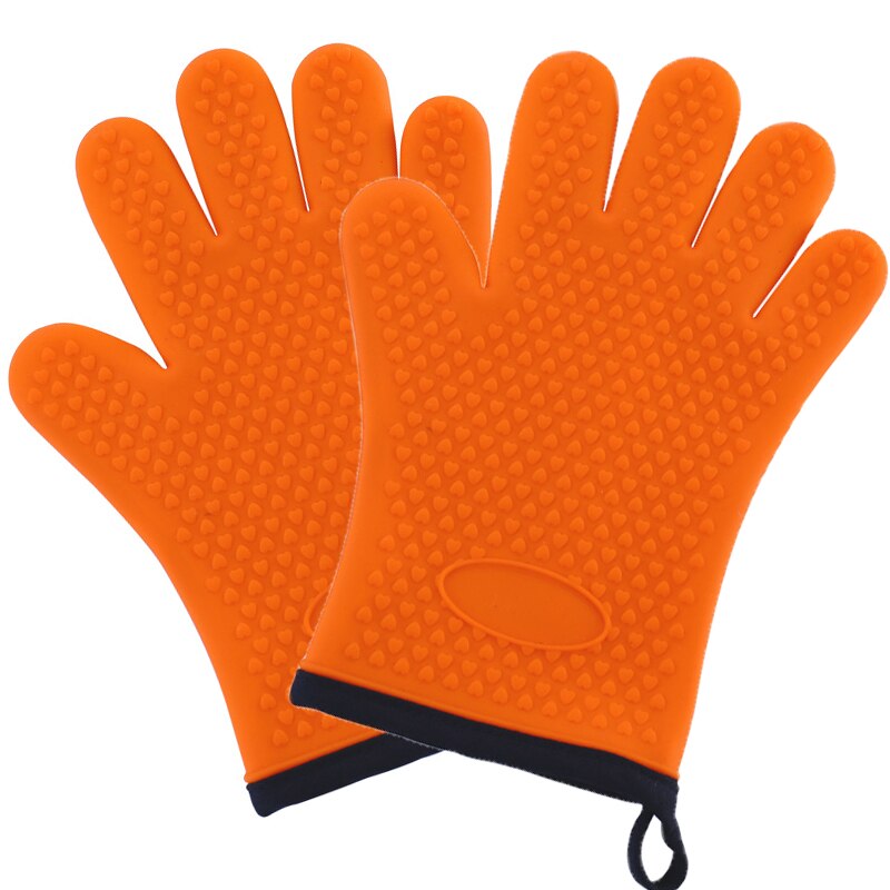 1 stk anti-skoldning silikone handsker mikroovn luffer madlavning bagning bbq grill grydelapper varmebestandige skridsikre køkkenhandsker: 2 stk orange