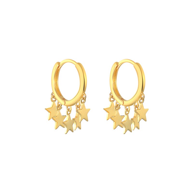 CANNER-Pendientes colgantes de estrella y Luna para mujer, de Plata de Ley 925, Piercing Huggie, Pendientes redondos, joyería: shape 7 gold