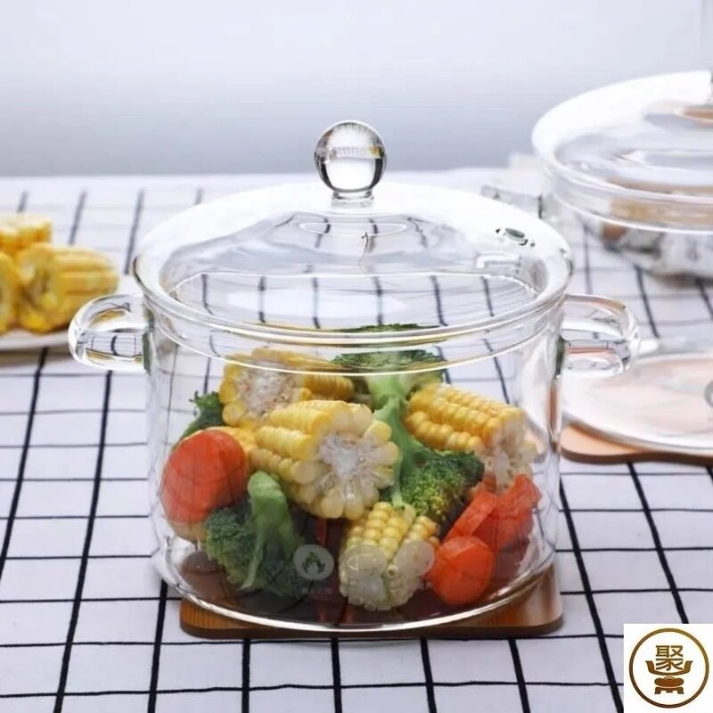 Cacerola de vidrio de Color degradado con cubierta, resistente al calor cazuela, olla de vidrio segura para Pasta, fideos, sopa, leche