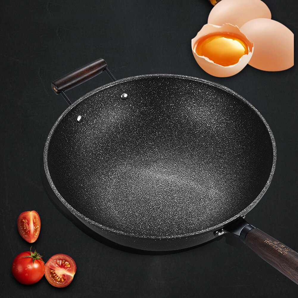 Nonstick Frying Pan Metal Fry Pan with Wooden Handle Kitchen Utensil Cookware UD88