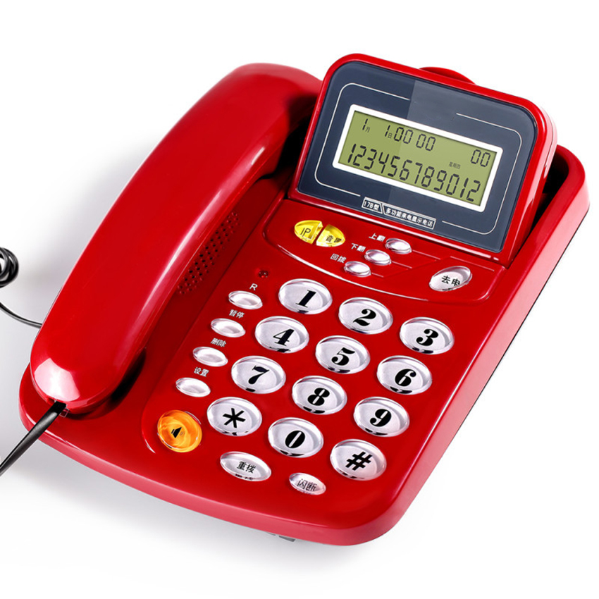 Teléfono Fijo de casa con identificador de llamadas para ancianos, teléfono de escritorio con cable, fijo, montable en la pared: Rojo