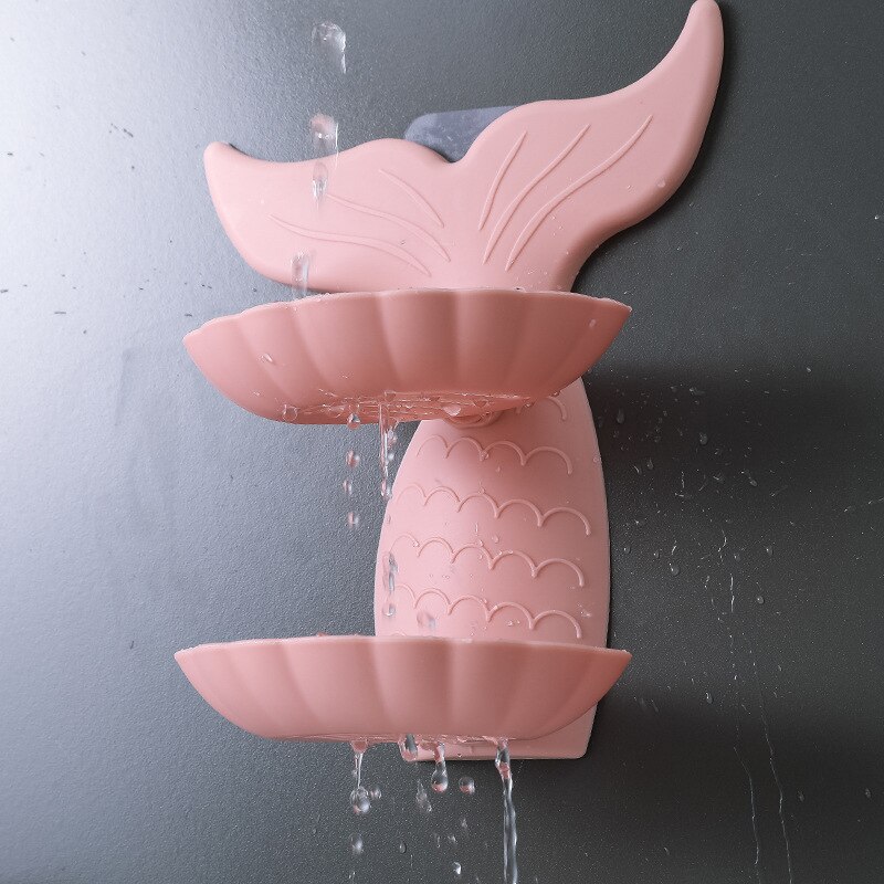 Syrenka kształt podwójna warstwa mydelniczka mydelniczka bez śladu samoprzylepne mydelniczka mydelniczka ścienna akcesoria łazienkowe