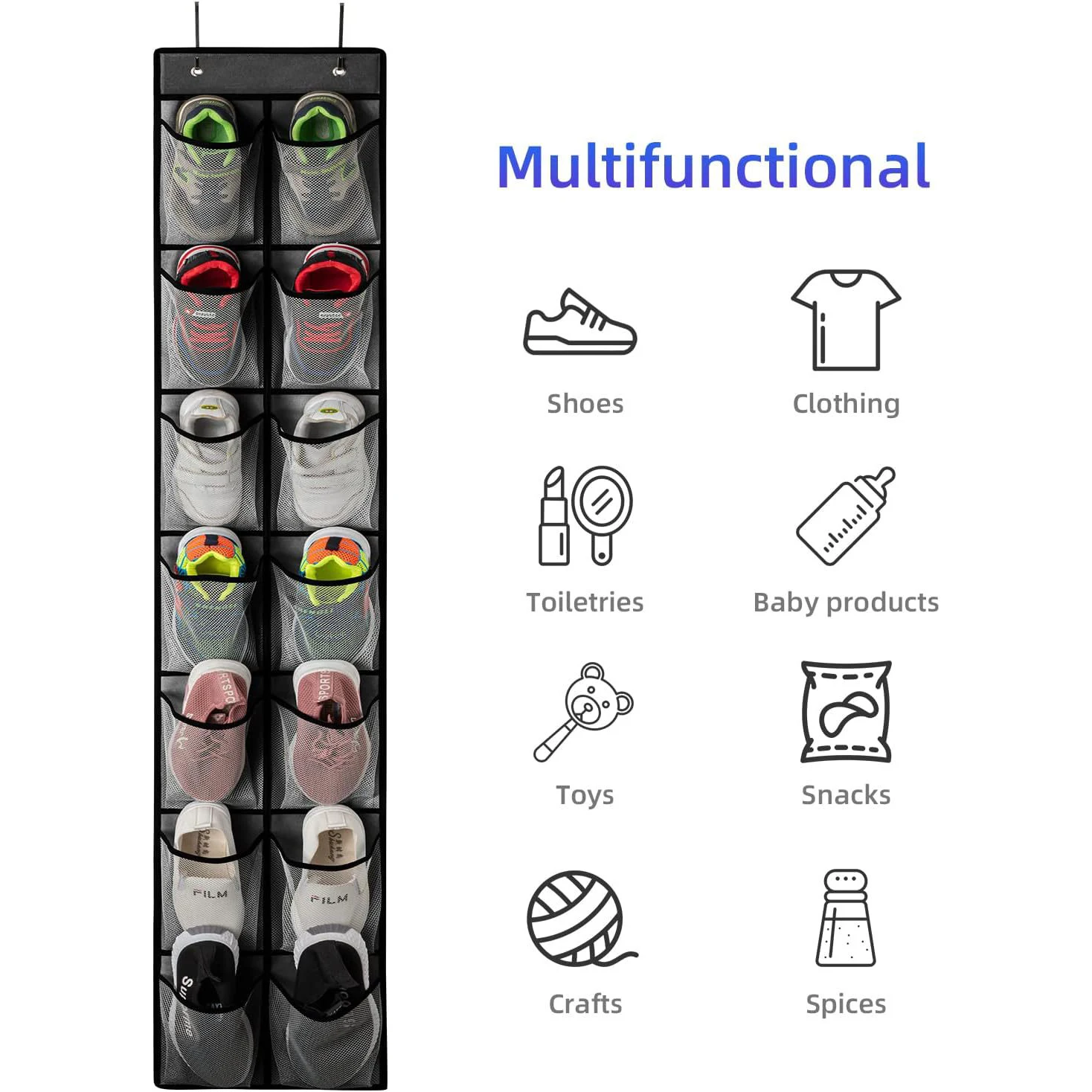 Zapatero colgante organizador sobre la puerta organizador de zapatos 12/14 bolsillos grandes de malla transpirable zapatillas organizador almacenamiento de zapatos