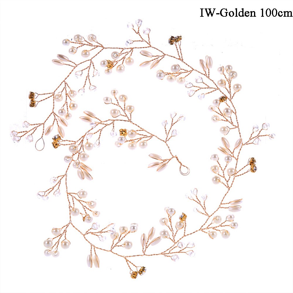 Traugel luxe gouden kristallen bruidskroon tiara's koningin voor vrouwen bruidskroon hoofddeksel bruidshaar sieraden accessoires: Iw - gouden 100cm