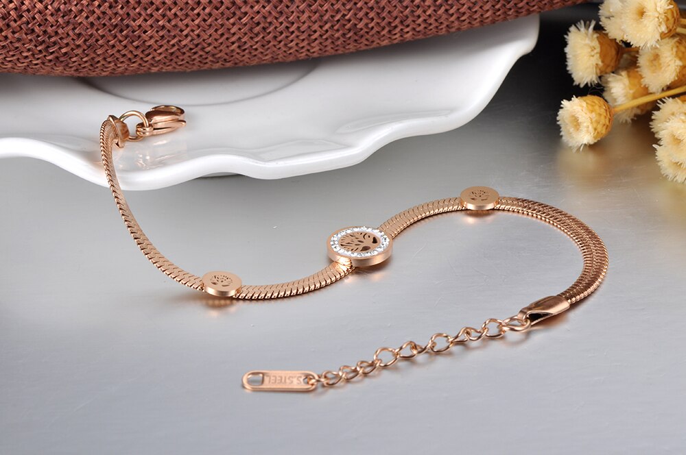 Lokaer Trendy Clay Crystal Tree Charm Bracelets For Women Stainless Steel Snake Chain Bracelet Jewelry For Christmas B19045