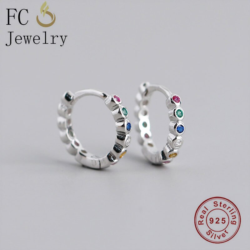 Fc Sieraden 925 Zilver Goud Kleur Blauw Groen Crystal Bead Hanger Piercing Hoop Earring Pendientes Voor Vrouwen Party Wedding: Silver Color