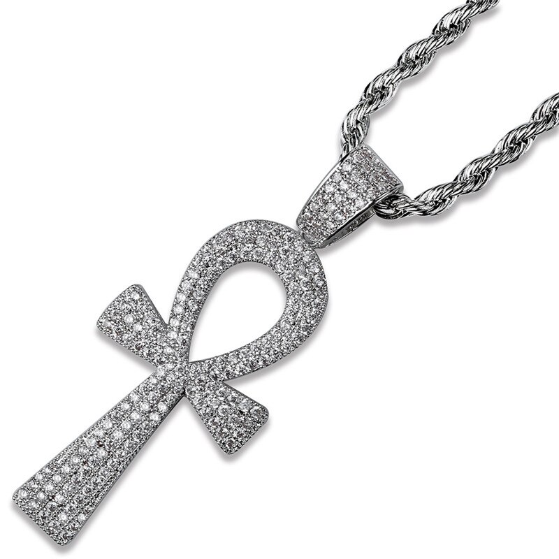 vereist aus Ägyptischen Ankh Schlüssel Anhänger Halskette Mit Kette 2 Farben Herren Halskette Hüfte hüpfen Schmuck