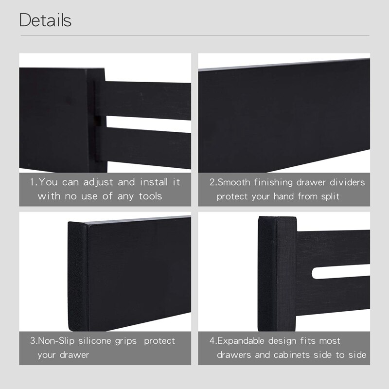 Separadores de cajones de bambú organizador de cajones de cocina organizador de bandejas ajustable y desechable para cocina, cajón de bebé, Bathroo