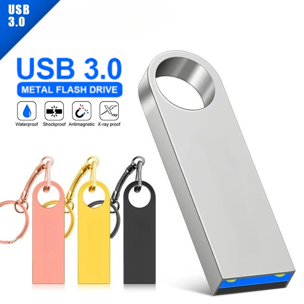Metal USB 3.0 Flash Drive 128GB 64GB Silver High Speed ​​Pen Drive 32GB 16GB Waterproof Memory Stick Keychain U disk Gold