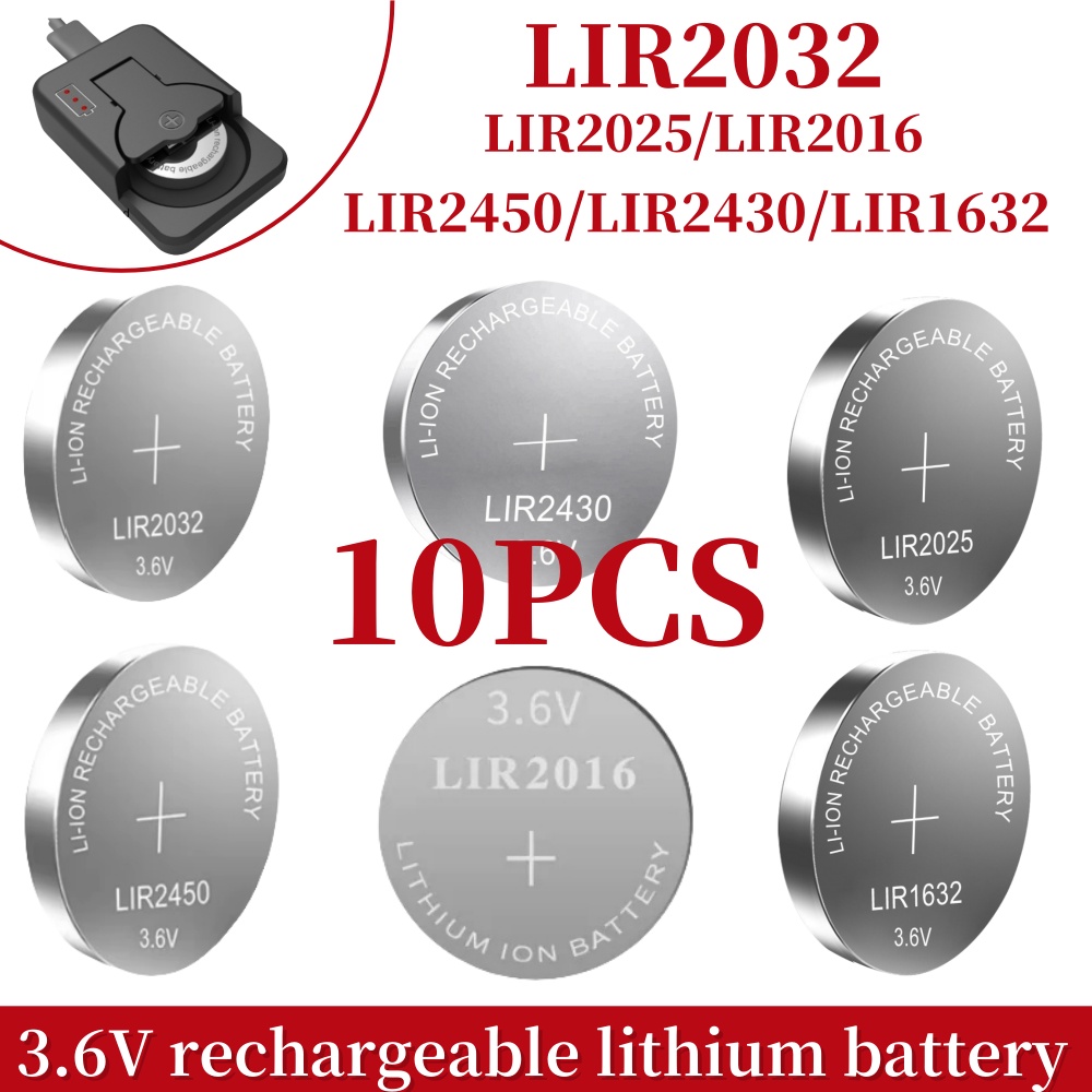 10PCS LIR2032 LIR2016 LIR2025 LIR2430 LIR2450 LIR1632 3.6V Bateria de Lítio Recarregável Substitui CR2032 2016 2025 2430 2450