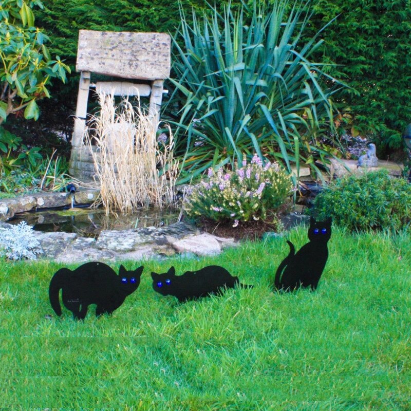 Plastikowy czarny kot wstawianie znak dekoracji domu dziedziniec odkryty kot kreskówkowy karty impreza z okazji Halloween wystrój ogrodu domu znaki #3