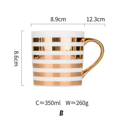 Golden Ceramic Mug Porcelain Coffee Mug China Bone Milk Tea Cup Love Heart Stripe Coffee Cup Drinkware: B