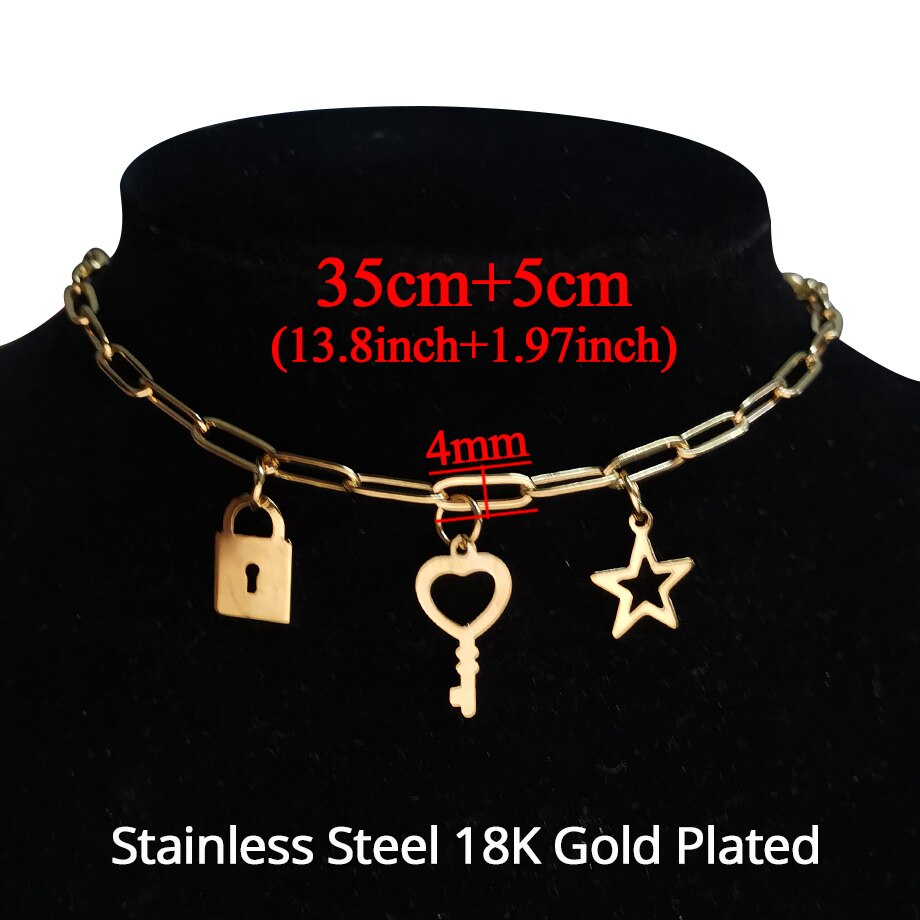 Punk Miami Cuban Choker Necklace Collar Statement Hip Hop Gold Color Stainless Steel 35+5cm Chain Necklace Women chocker: XL1723STG35