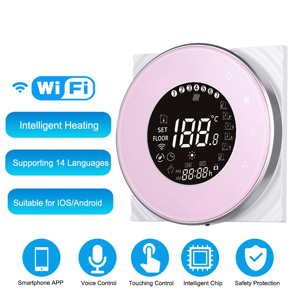 Smart WiFi Touch Thermostat Temperature Wireless Controller For Water/Electric Floor Heating Water/Gas Boiler Works Google Home: GA pink  with wifi