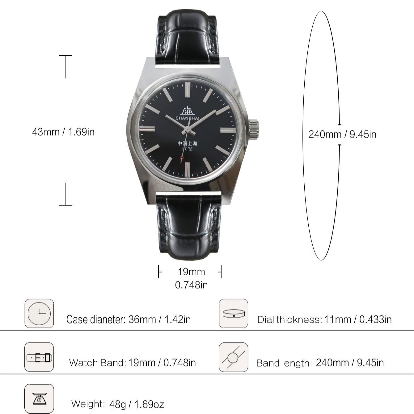 Shanghai 7120 mechanische Uhr mit Handaufzug für Herren, 36 mm, Retro-Business-Uhr, klassischer, schlichter Look