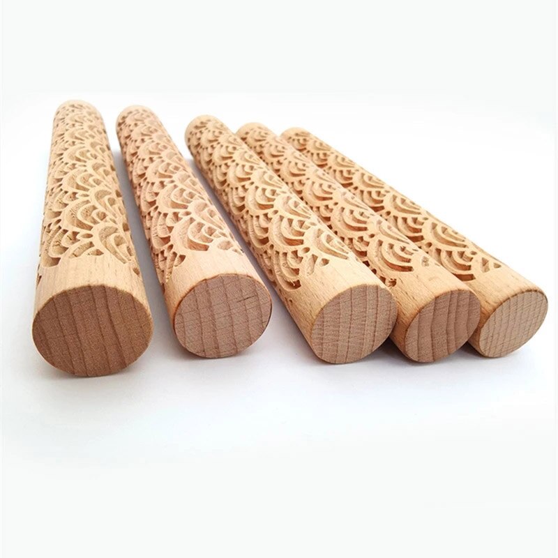 Aardewerk Gereedschap Hout Hand Druk Rollers Voor Stempel Patroon Modder Roller Relief Stok Keramische Klei Beeldhouwen Gereedschappen Polymeer Mallen