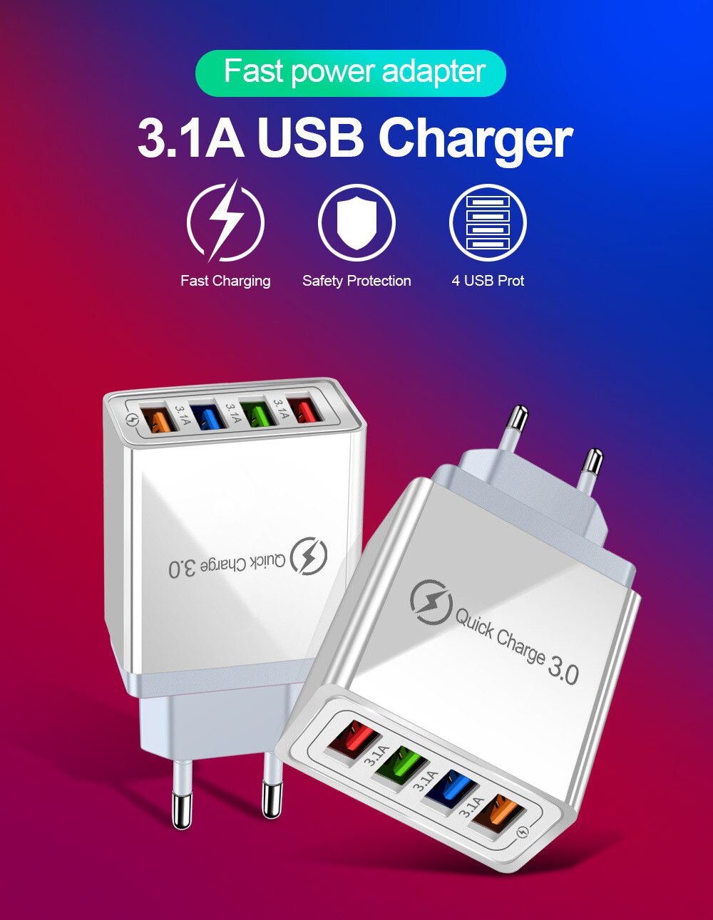 3.1A Quick Charge 3.0 USB Lader EU Muur Mobiele Telefoon Oplader voor iPhone 11 12 Mini 6 Snel Opladen voor Samsung A51 A50 Xiaomi