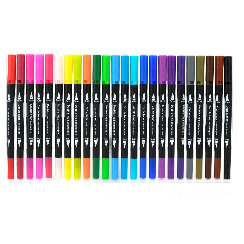 24 Stks/set Double Headed Zwart Penhouder Marker Kleur Mark Pen Eenvoudige Mode Tekening Pen Studenten Briefpapier