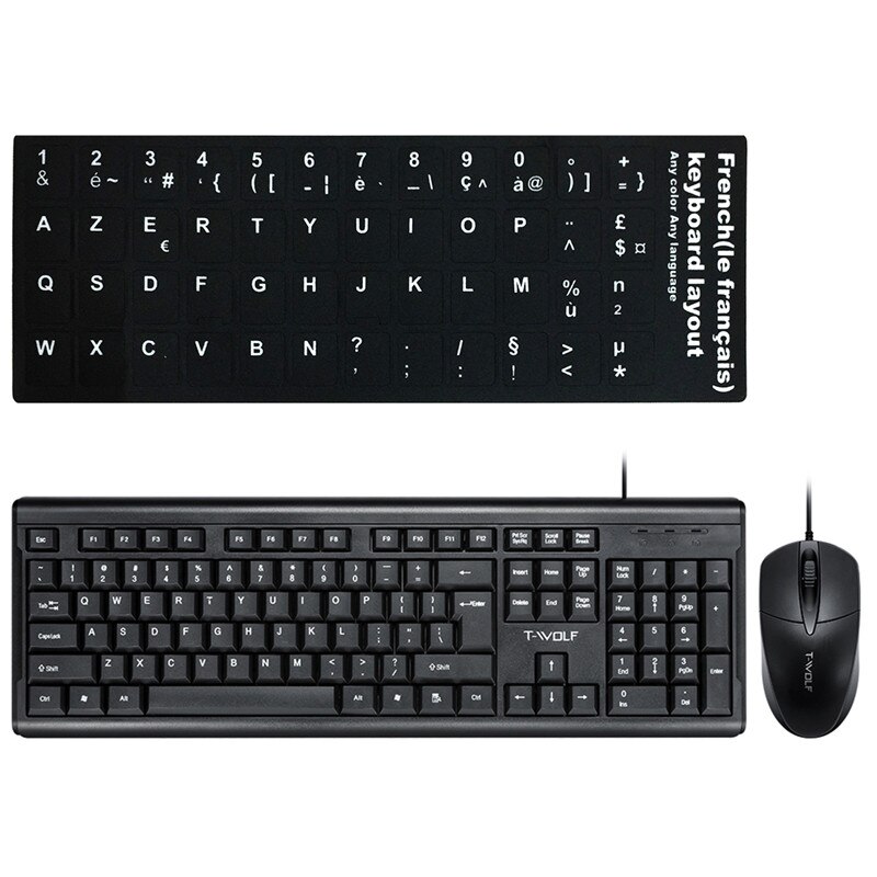 Wired Keyboard Mouse Computer Office Russian Español Set Backlight Gaming Mechanical Feel USB 104 Keycaps Laptop Bundle Keyboard: French