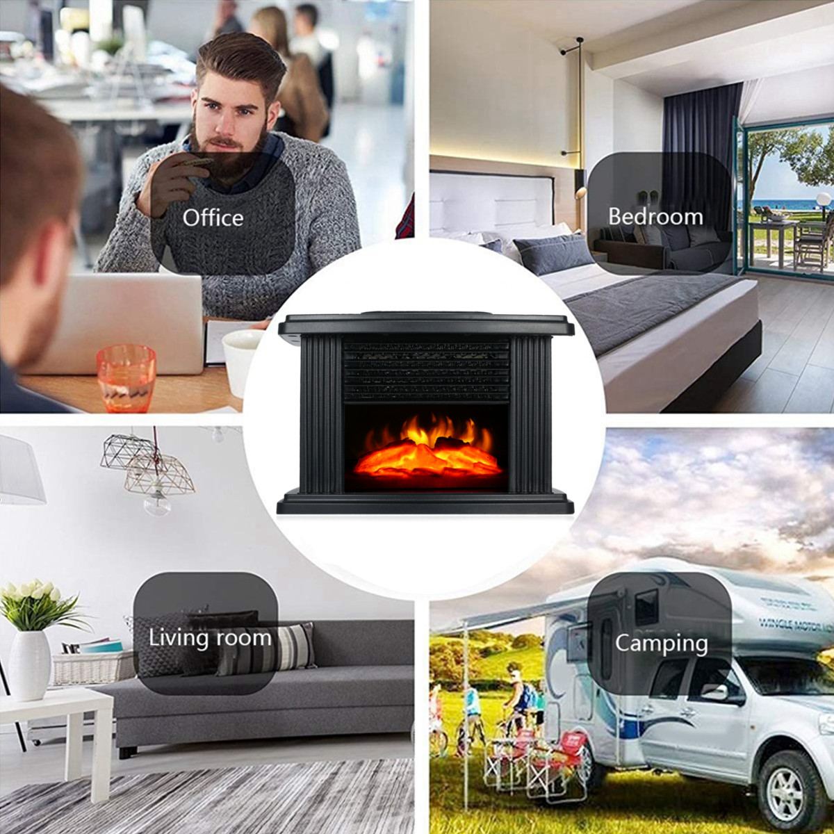 1000W Desktop Mini Elektrische Haard Kachel Met Log Vlam Effect Warm Air Heater Fan Bureau Tafel Verwarming Voor Winter smart Home