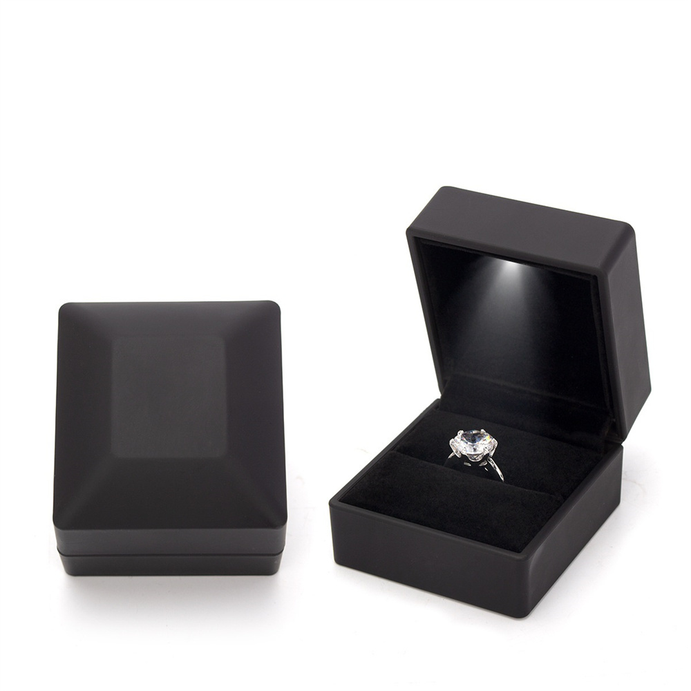 2024 Ringbox mit LED-Licht, Schmuck-Diamant-Ring-Kasten, Aufbewahrung, Ehering-Kasten, Schmuck-Organizer, Aufbewahrung,: Schwarz