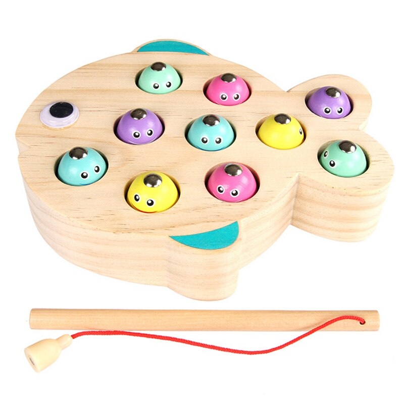 Children Wooden netic Fishing Game Educational Toys For Kids Outdoor Garden Fish Toy net Fishing Playing For Children: Default Title