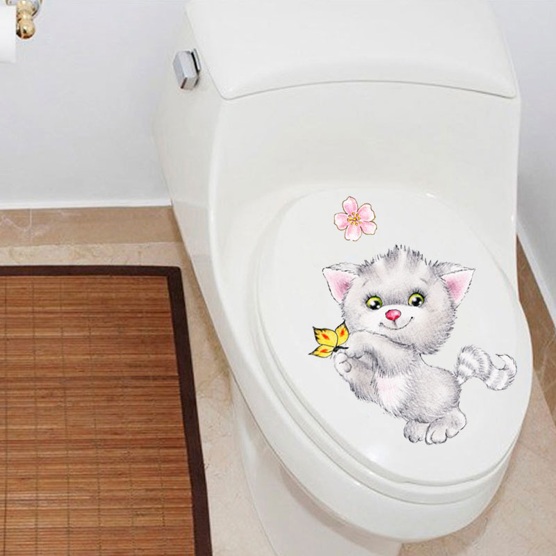 1pc søde katte selvklæbende diy vægmærkater vinduesdekorationer badeværelse toiletlåg mærkater køkken tilbehør aftageligt: 2