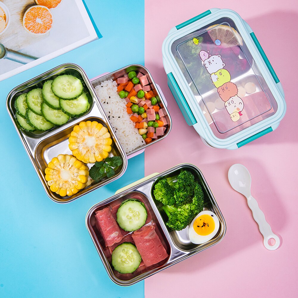 2 Layers Portable Lunch Box Stainless Steel Children School Picnic Office Microwave Bento Lunch Box Cartoon Food Container Box