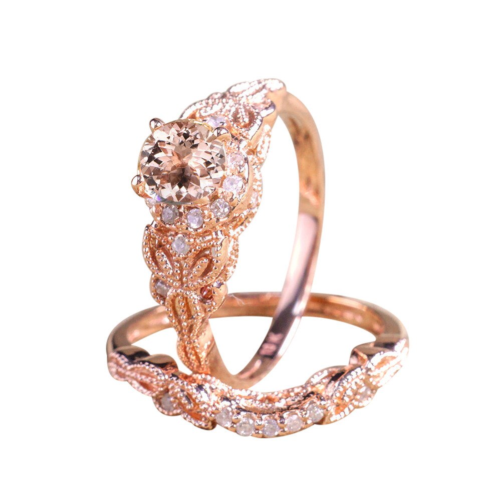 Wedding Ring Set For Women Luxury Cubic Zirconia Bijoux Jewelry Rose Gold Filled Crystal Zircon Rings Engagement Ring Size 6-10