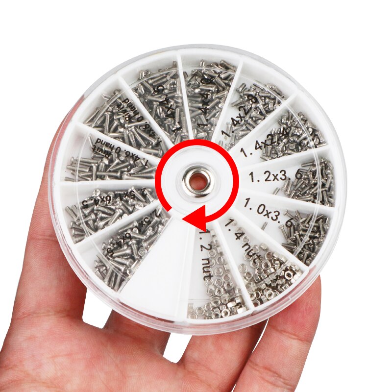 1Box (600pcs) 12 Kinds of Small Screws Nuts Assortment Kit M1 M1.2 M1.4 M1.6 Screw for Watches Glassess Repair Tools Tornillos