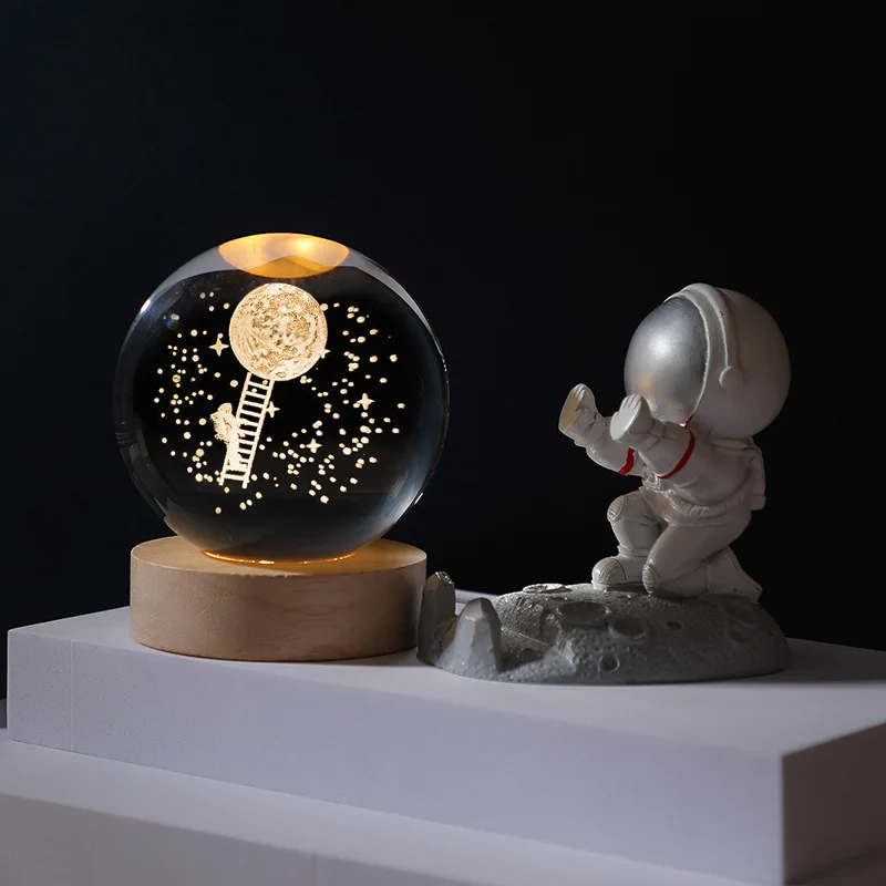 Bola de cristal de Luna 3D, sistema Solar de galaxia astronómica, bolas luminosas de Saturno, globo de cristal de nieve, luz nocturna, decoración de escritorio para el hogar: Caqui oscuro