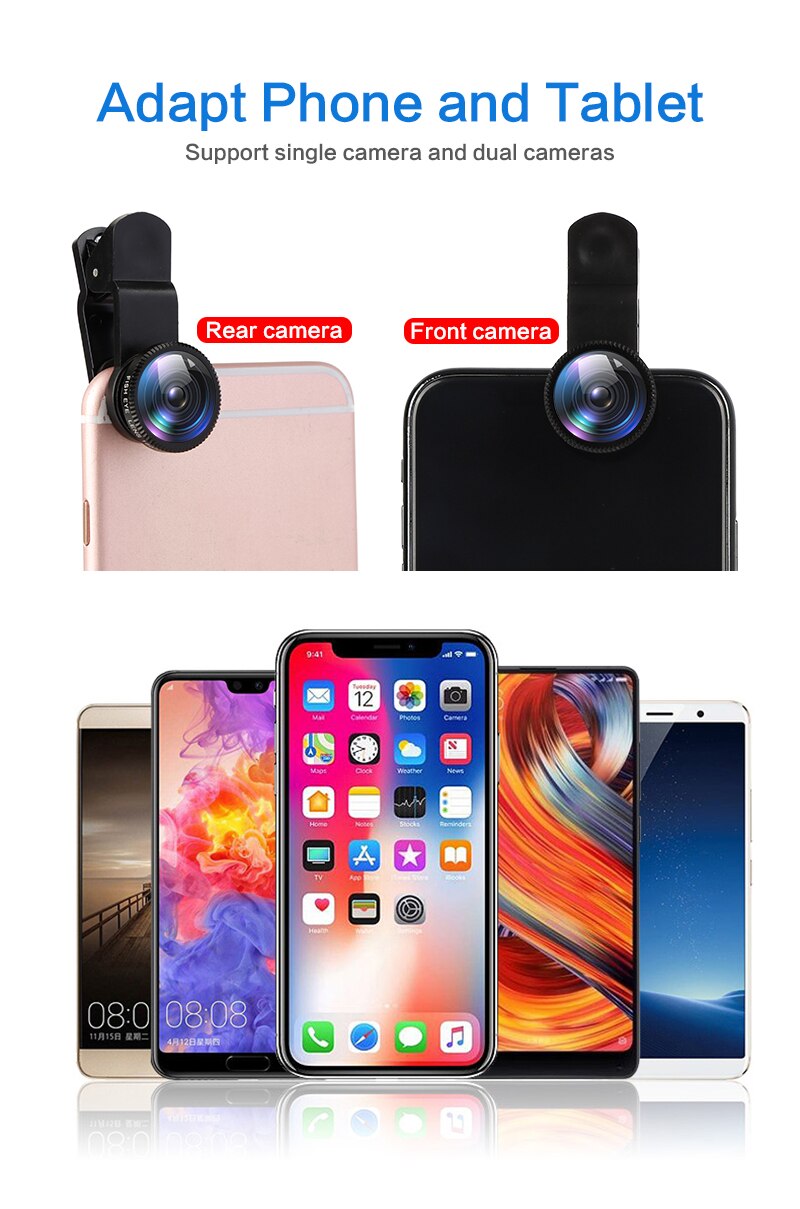 Universal 3 In1 Wide Angle Macro Fisheye Lens Camera Mobile Phone Lenses Fish Eye Lentes For iPhone XR Smartphone Microscope