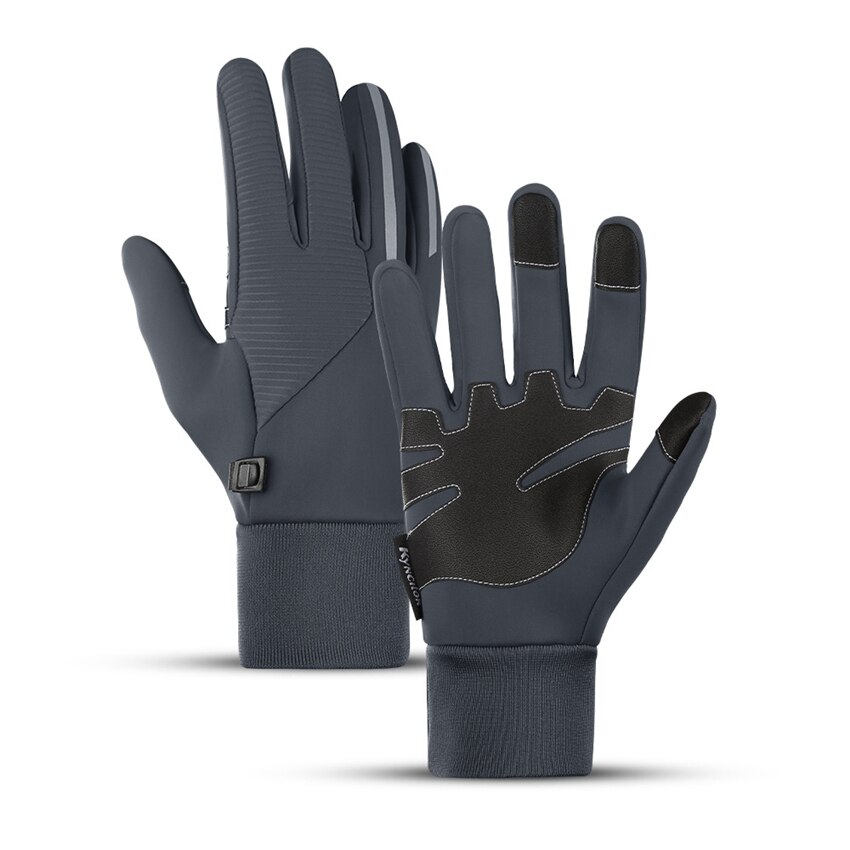 Vintercykling herrhandskar fullfinger sportridning vindtät vattentät halkfri pekskärm varma handskar nattreflekterande skylt: Grå handskar / Xl handflatans bredd 9-10cm