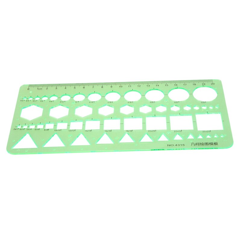 2X Groene Plastic Circles Squares Hexagons Geometrische Template Heerser 0-20Cm