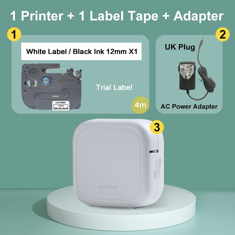 Supvan G10E Labeler Thermal Transfer Label Maker Bluetooth Connect Desktop Laminated Labeling Machine Printers for Home Office: G10E Adapter UK